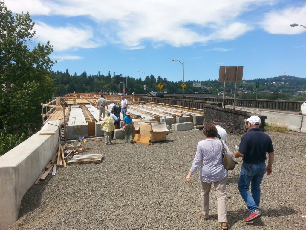 The tour started on the East side of the bridge.  This view looks onto the new construction on the south lanes of the bridge.