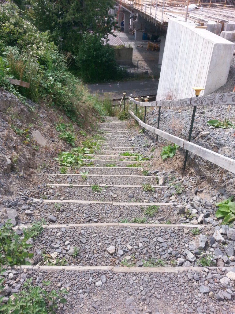 A view down a stairway only available to the construction crews.