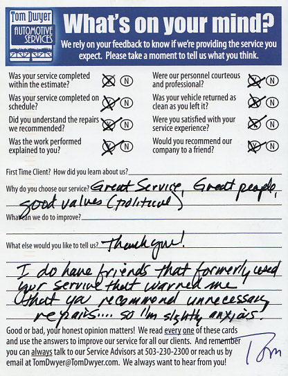 Olivia comment card